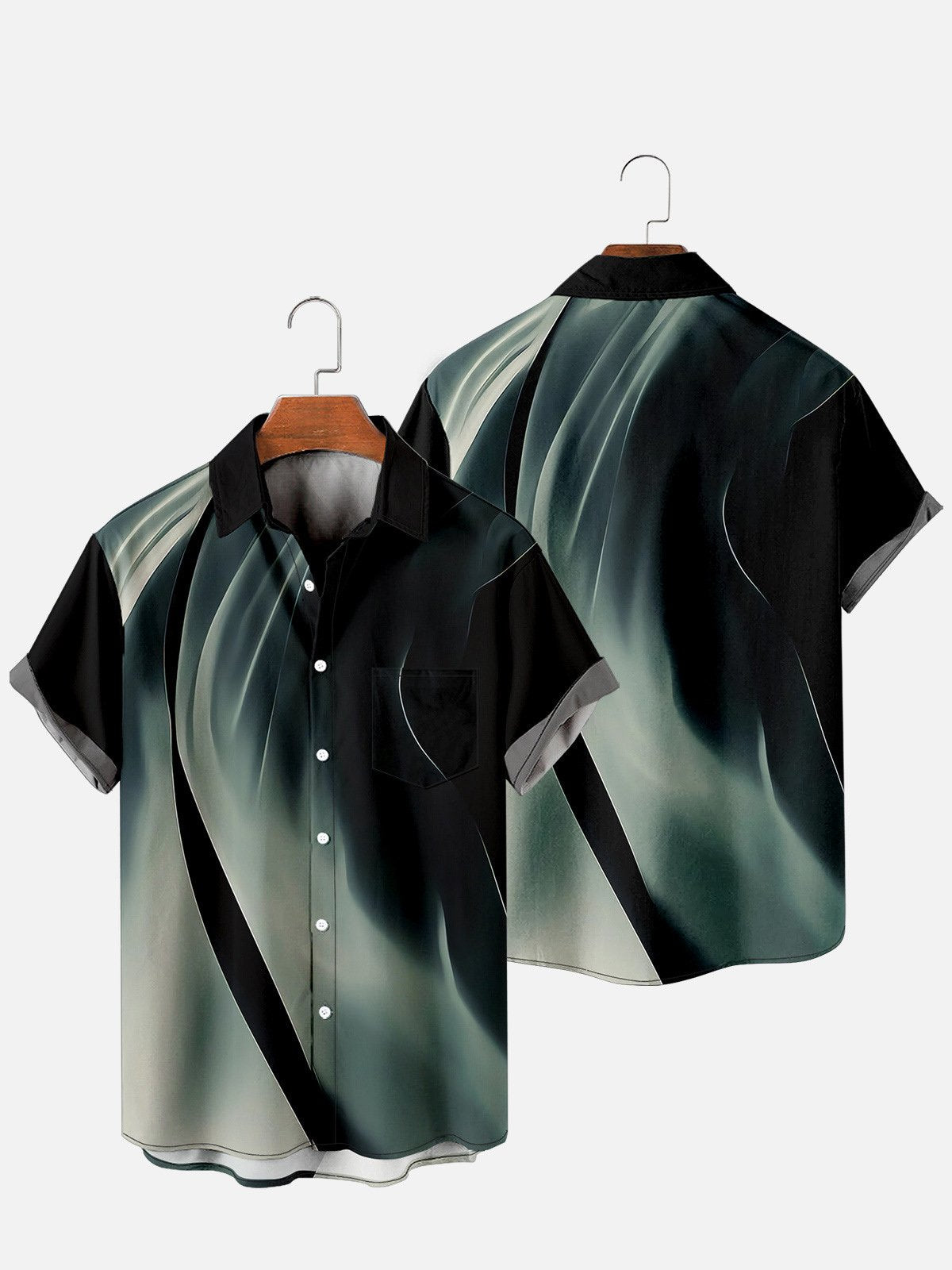 Men's Simple Psychedelic Tech Line Pattern Shirt With Pockets