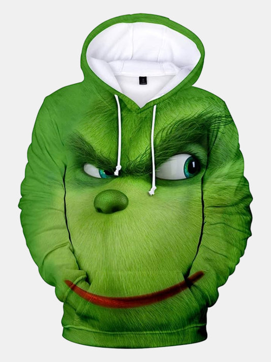 Christmas Grinch Fun Print Long Sleeve Hoodie