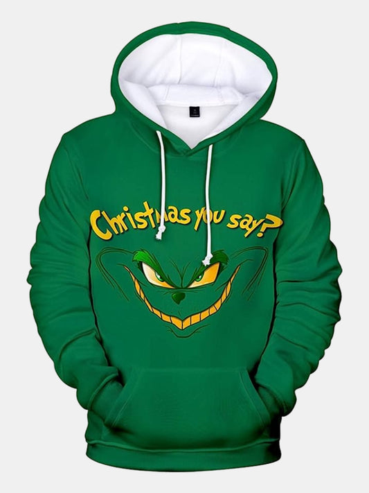 Christmas Grinch Fun Print Long Sleeve Pullover Hoodie