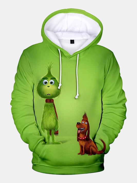 Christmas Grinch Fun Print Long Sleeve Hoodie