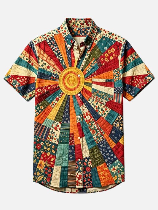Boho Sunburst Patchwork Shirt-100% Cotton Shirt