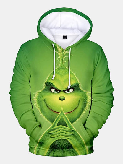 Grinch Christmas Print Long Sleeve Pullover Hoodie