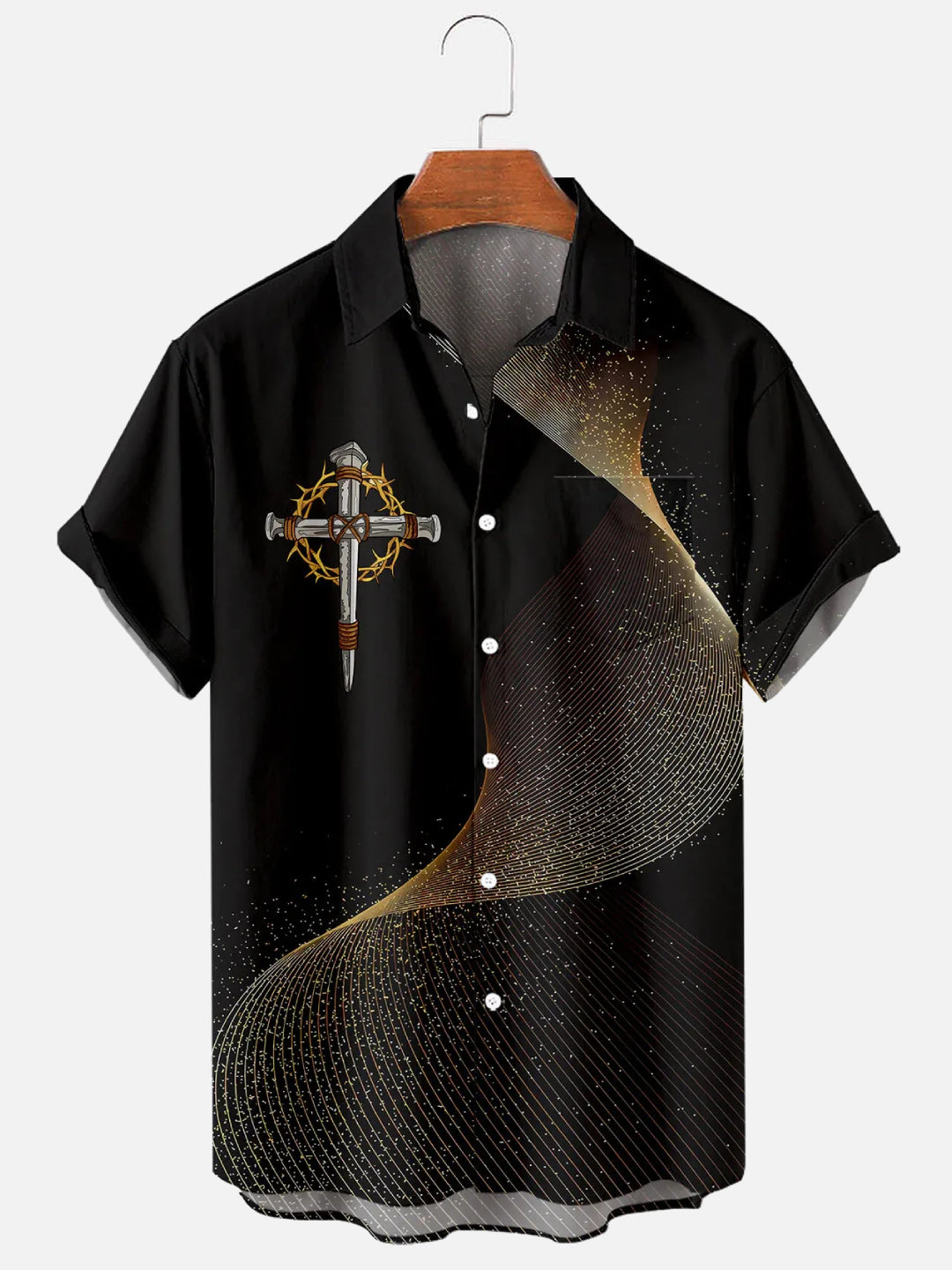 Men's Easter Cross Print Casual Short Sleeve Pocket Shirt
