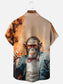 Men's Vintage Monkey Gentleman Whiskey Oil Painting Printed Casual Short Sleeve Shirt