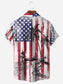 Men's American Flag Coconut Tree Beach Print Holiday Short Sleeve Shirt