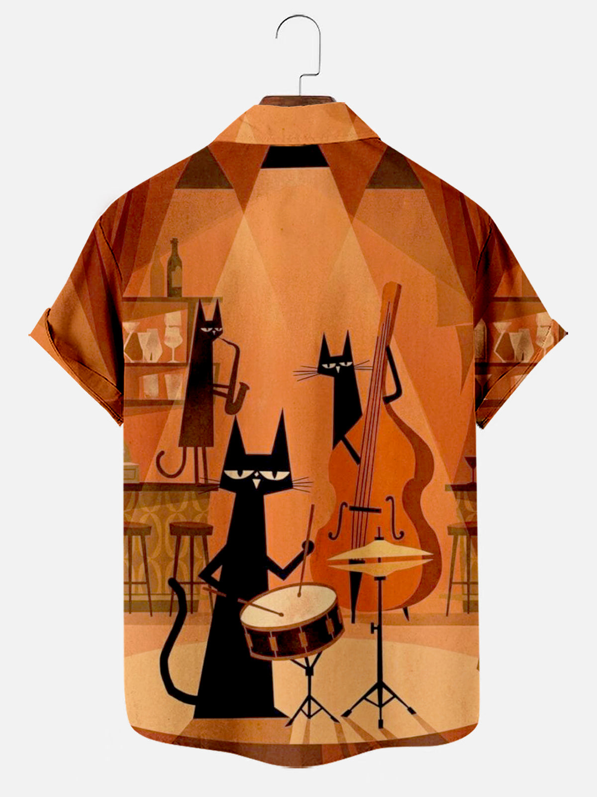 Men's Vintage Medieval Jazz Cat Band Graphic Print Short Sleeve Hawaiian Shirt with Pocket