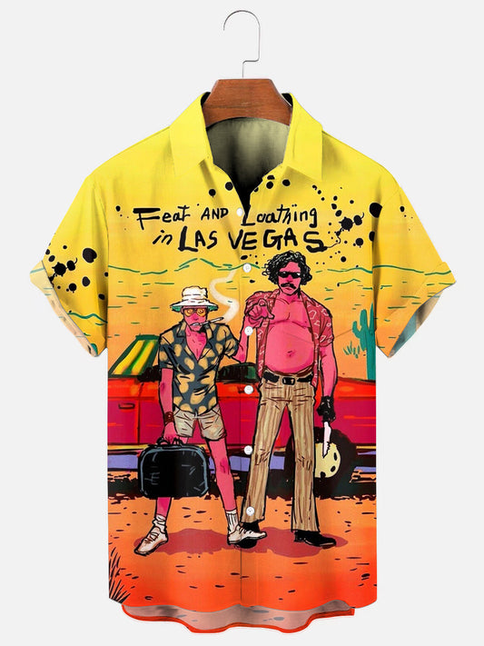 Men's Vintage Movie Poster Print Hawaiian Short Sleeve Pocket Shirt