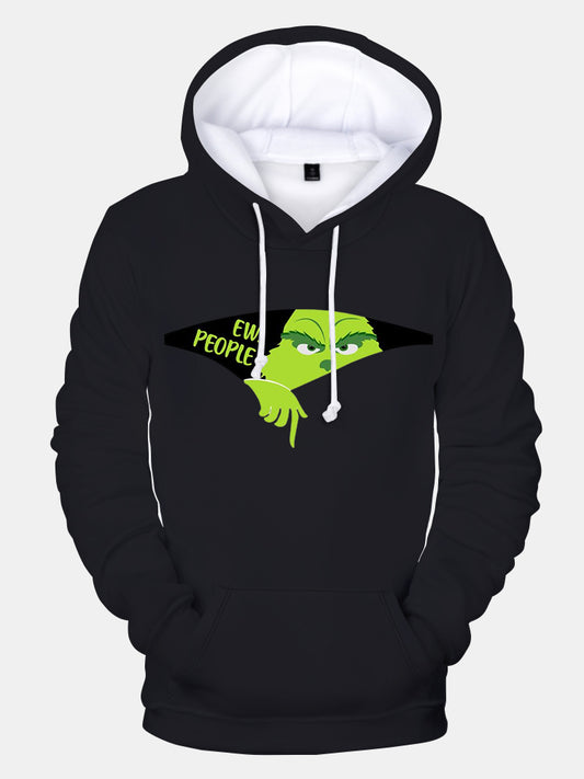 Men's Christmas EW People Printed Long Sleeve Pullover Hoodie