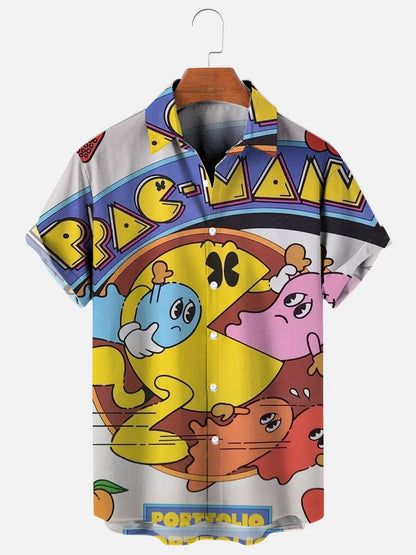 80s Pop Culture Retro Game Print Hawaiian Short Sleeve Shirt
