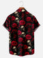 Men's Rose Skull Cross Print Hawaiian Short Sleeve Shirt