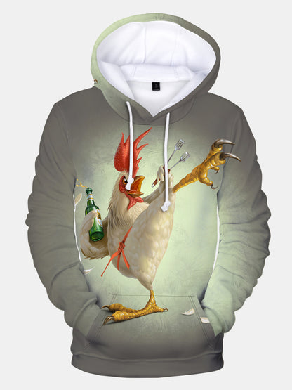 kung Fu Rooster Print Hoodie