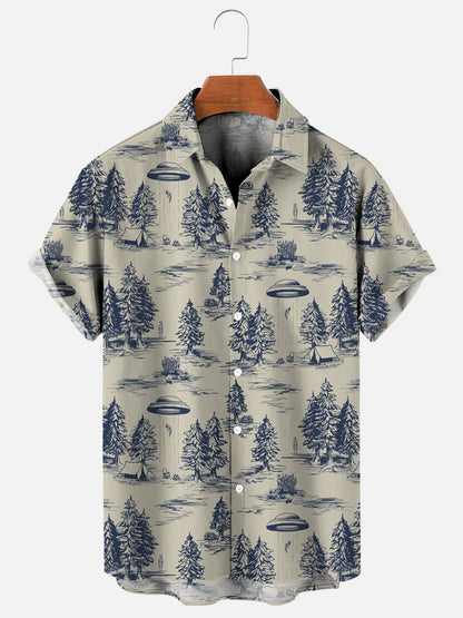 Alien Abduction Print Casual Short Sleeve Shirt