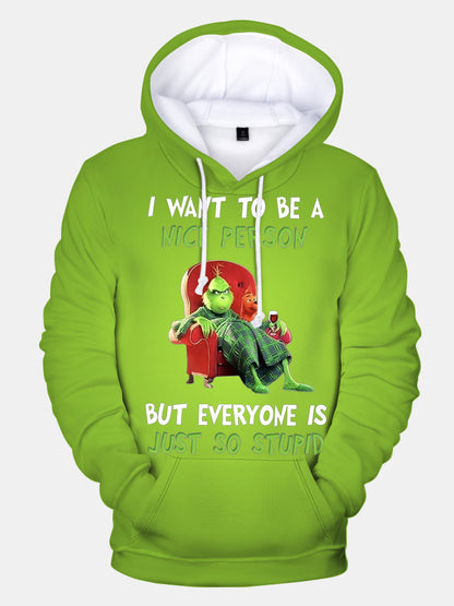 Christmas Grinch Fun Print Long Sleeve Hoodie