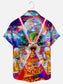 Men's Crazy Cat Print Hawaiian Short Sleeve Shirt