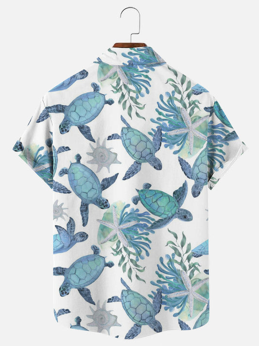 Men's Turtle Print Hawaiian Casual Breathable Short Sleeve Shirt