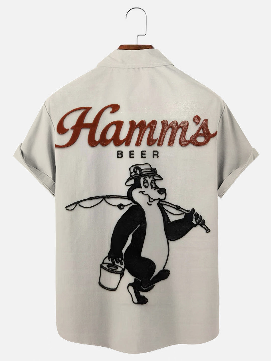 Men's Vintage Beer Bear Fishing Graphic Print Casual Short Sleeve Shirt