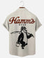 Men's Vintage Beer Bear Fishing Graphic Print Casual Short Sleeve Shirt