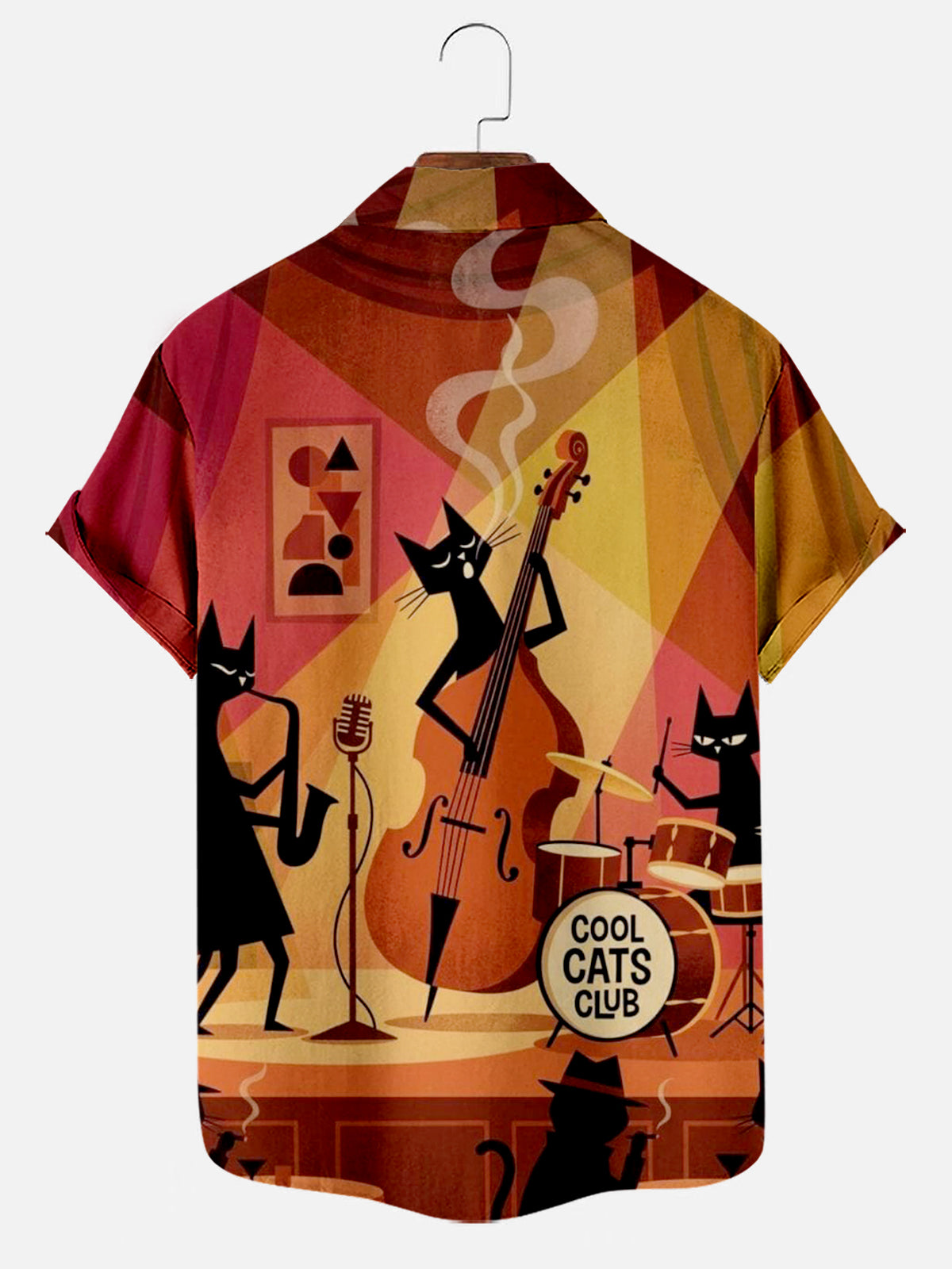 Men's Vintage Medieval Cool Cats Club Printed Hawaiian Short Sleeve Shirt