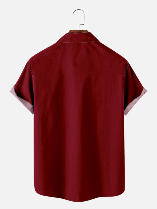 Men's Large Size Simple Casual Contrast Stitching Shirt With Pockets