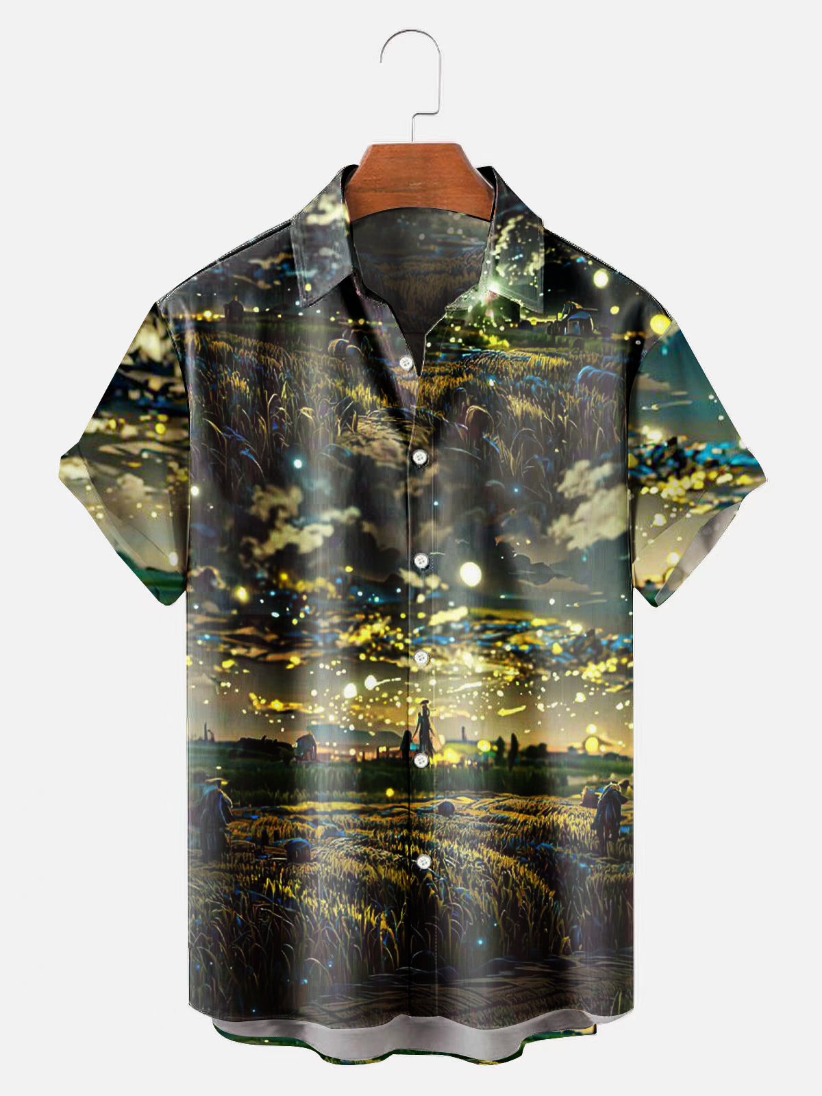 ENLACHIC Women's Vintage Van Gogh 3D Print Long Sleeve A-Line Midi Dress - Plus Size Sunflower Starry Night Flared Dress