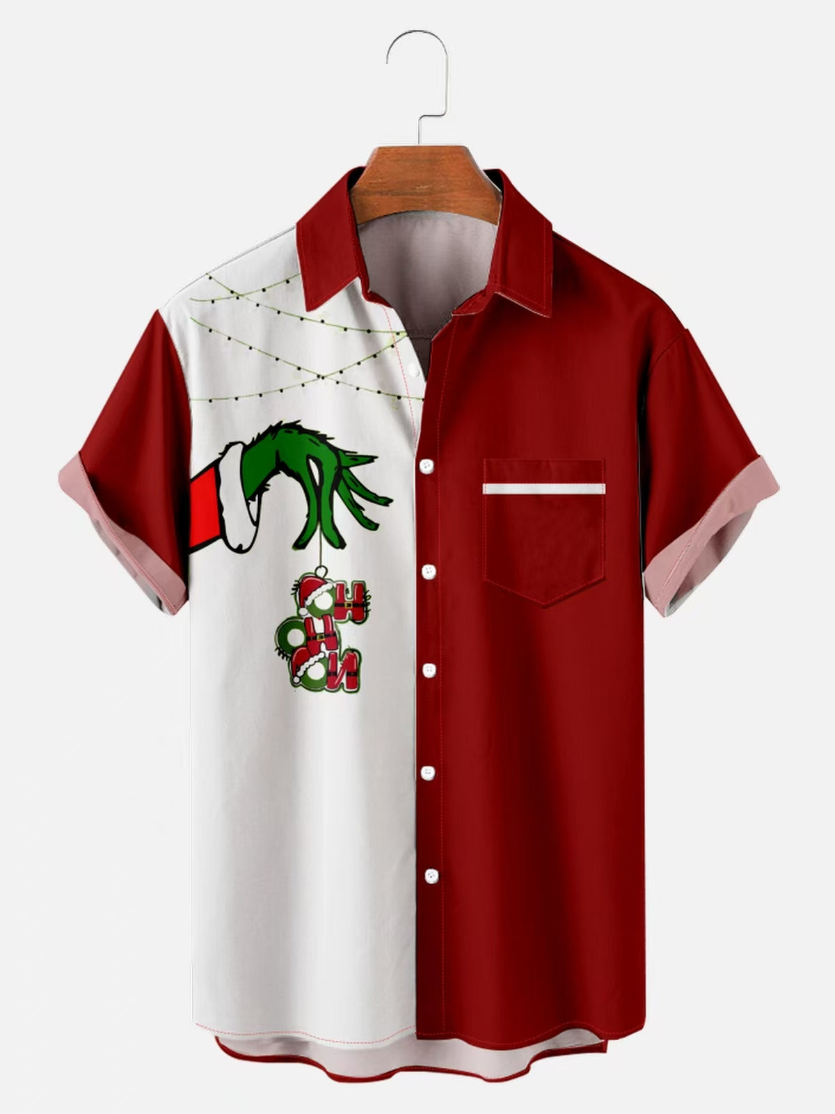 Men's Christmas Grinch Fun Print Holiday Short Sleeve Shirt