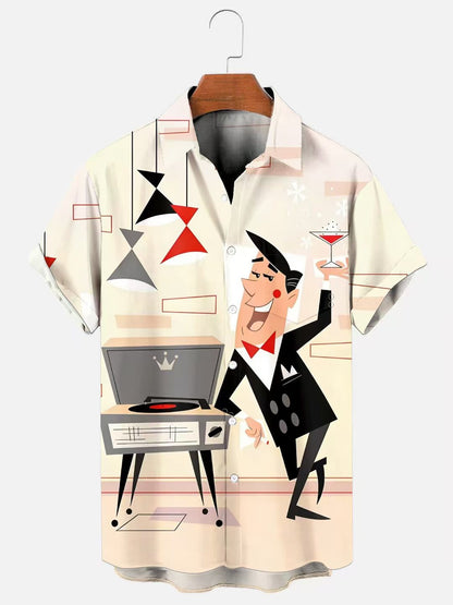 Men's Vintage Medieval Cocktail Pattern Print Hawaiian Short Sleeve Shirt