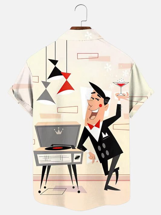 Men's Vintage Medieval Cocktail Pattern Print Hawaiian Short Sleeve Shirt