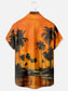 Men's Short Sleeve Shirt With Coconut Tree and Parrot Print and Chest Pocket
