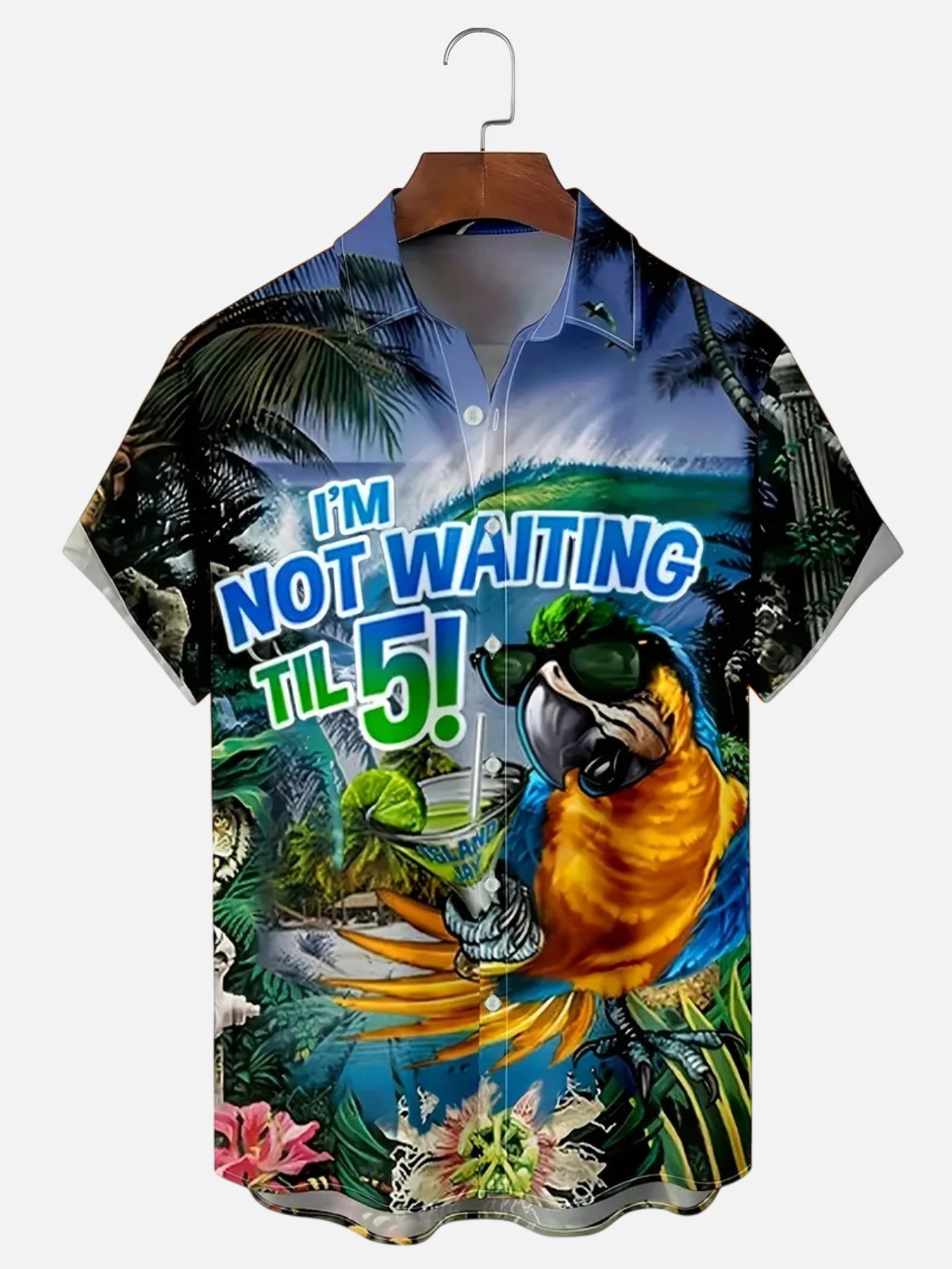 Men's Parrot and Cocktail Print Short Sleeve Hawaiian Shirt