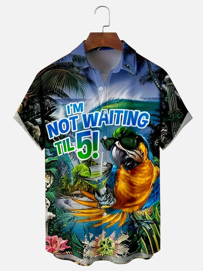 Men's Parrot and Cocktail Print Short Sleeve Hawaiian Shirt