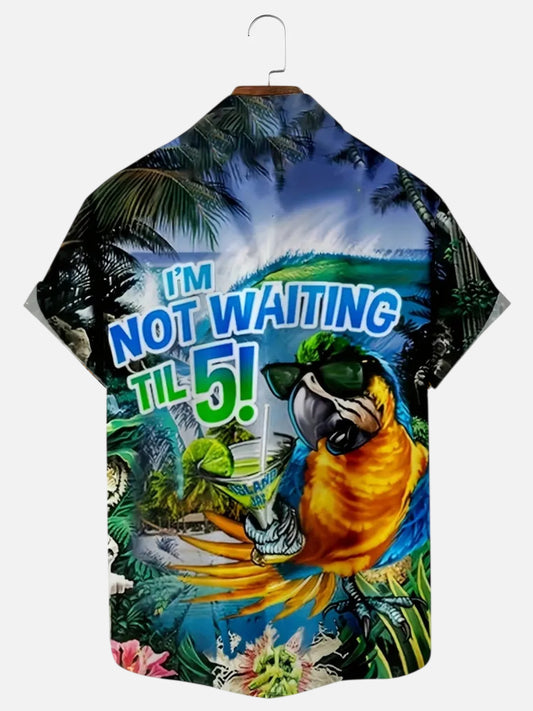 Men's Parrot and Cocktail Print Short Sleeve Hawaiian Shirt