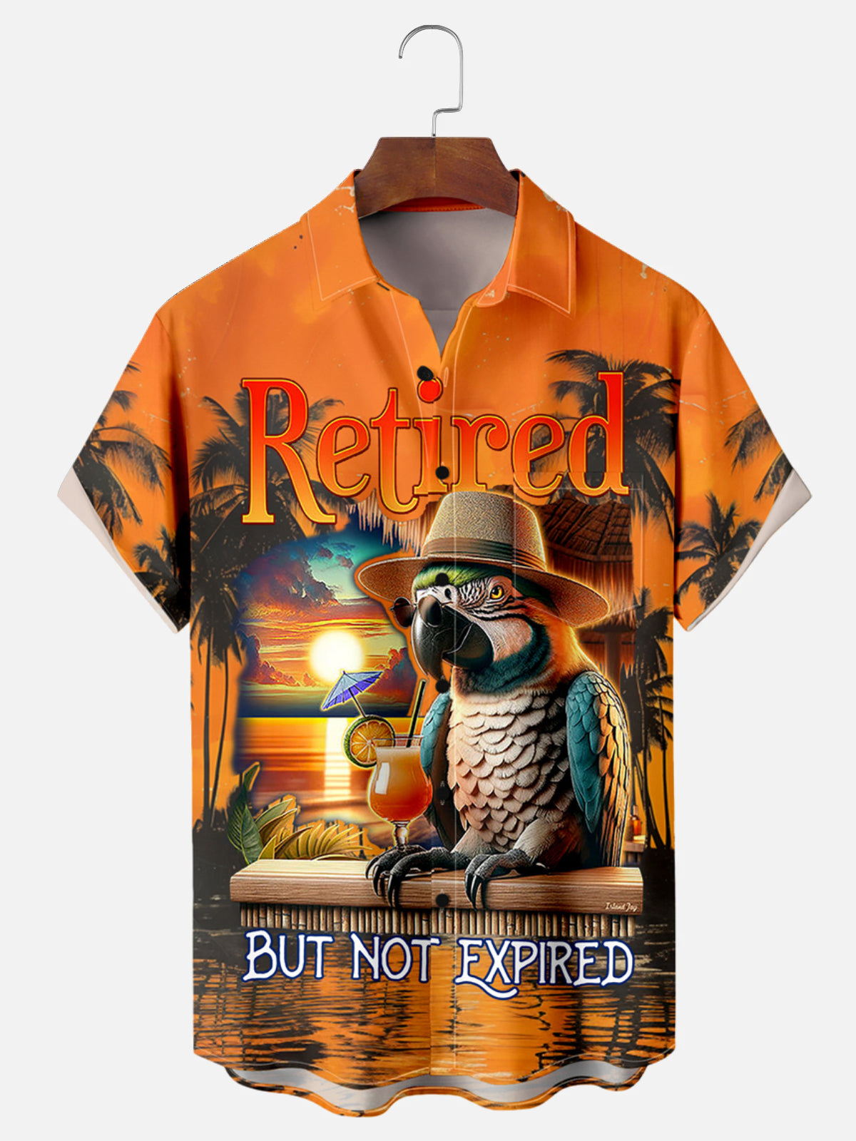 Men's Short Sleeve Shirt With Coconut Tree and Parrot Print and Chest Pocket