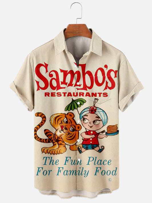 Men's Vintage Sambo's Restaurant Print Casual Summer Pocket Shirt