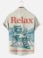 Men's Vintage Raccoon Print Casual Short Sleeve Shirt with Pocket