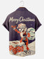 Men's Vintage Christmas Reddy Kilowatt Santa Print Short Sleeve Hawaiian Shirt