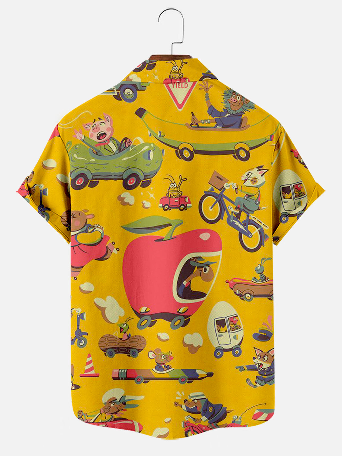 Men’s Vintage Cartoon Cars Hawaiian Short Sleeved Shirt