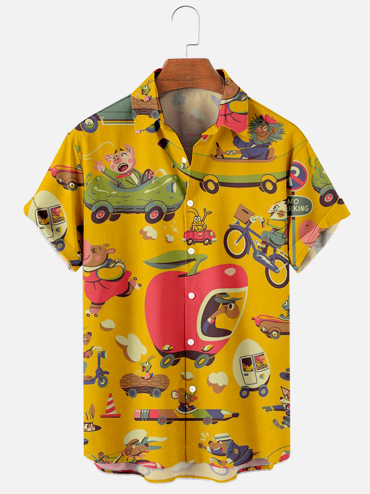 Men’s Vintage Cartoon Cars Hawaiian Short Sleeved Shirt