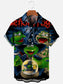 Men's Cartoon Frog Halloween Themed Printed Hawaiian Short Sleeve Shirt