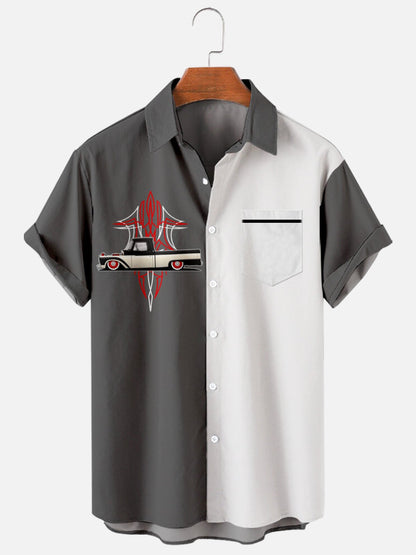 Car Simple Casual Loose Men's Large Short Sleeve Shirt