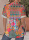 Women's Floral Geometric Print Casual Short Sleeve Blouse