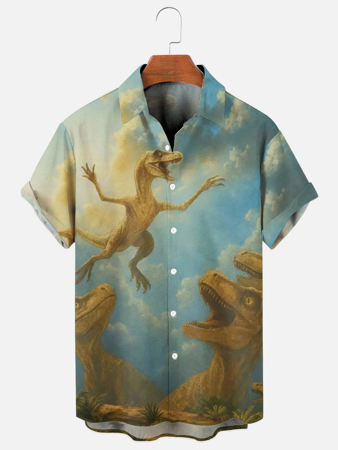 Velocirapture Dinosaur Print Hawaiian Short Sleeve Shirt