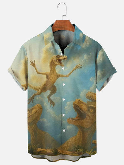 Velocirapture Dinosaur Print Hawaiian Short Sleeve Shirt