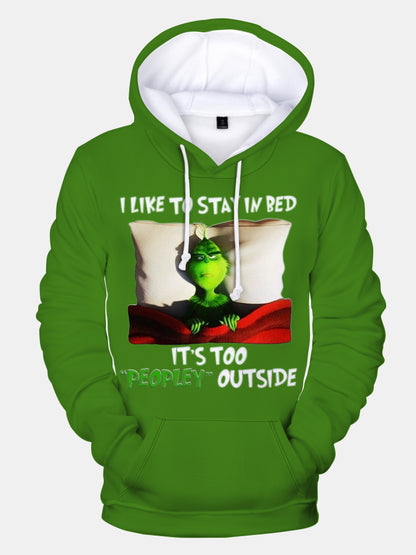 Men's Christmas Grinch Fun Print Long Sleeve Pullover Hoodie