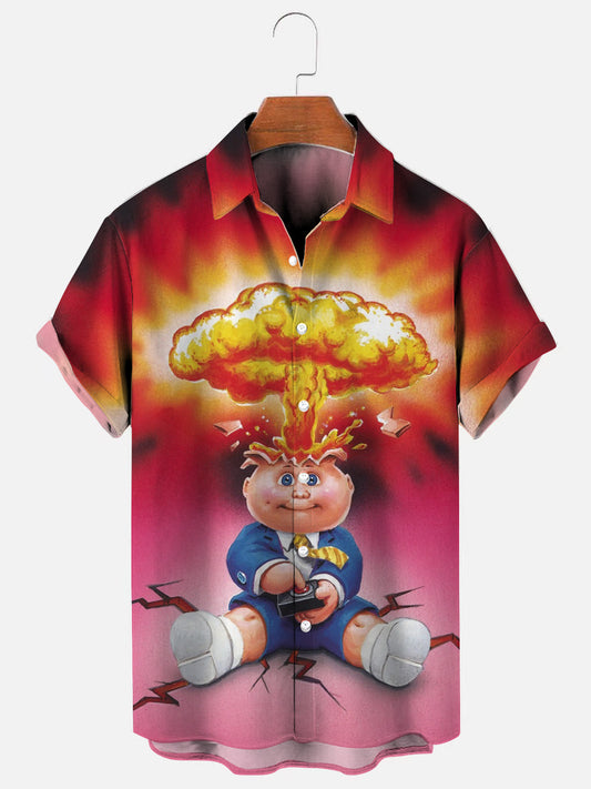 Men's Vintage Childhood Toy Card Print Hawaiian Short Sleeve Shirt