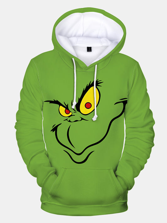Christmas Grinch Face Print Hoodie