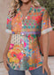 Women's Floral Geometric Print Casual Short Sleeve Blouse