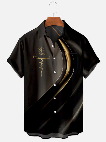 Men's Easter Cross Print Holiday Short Sleeve Pocket Shirt