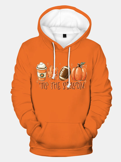 Tis The Season Pumpkin Football Maple Leaf Autumn Print Hoodie