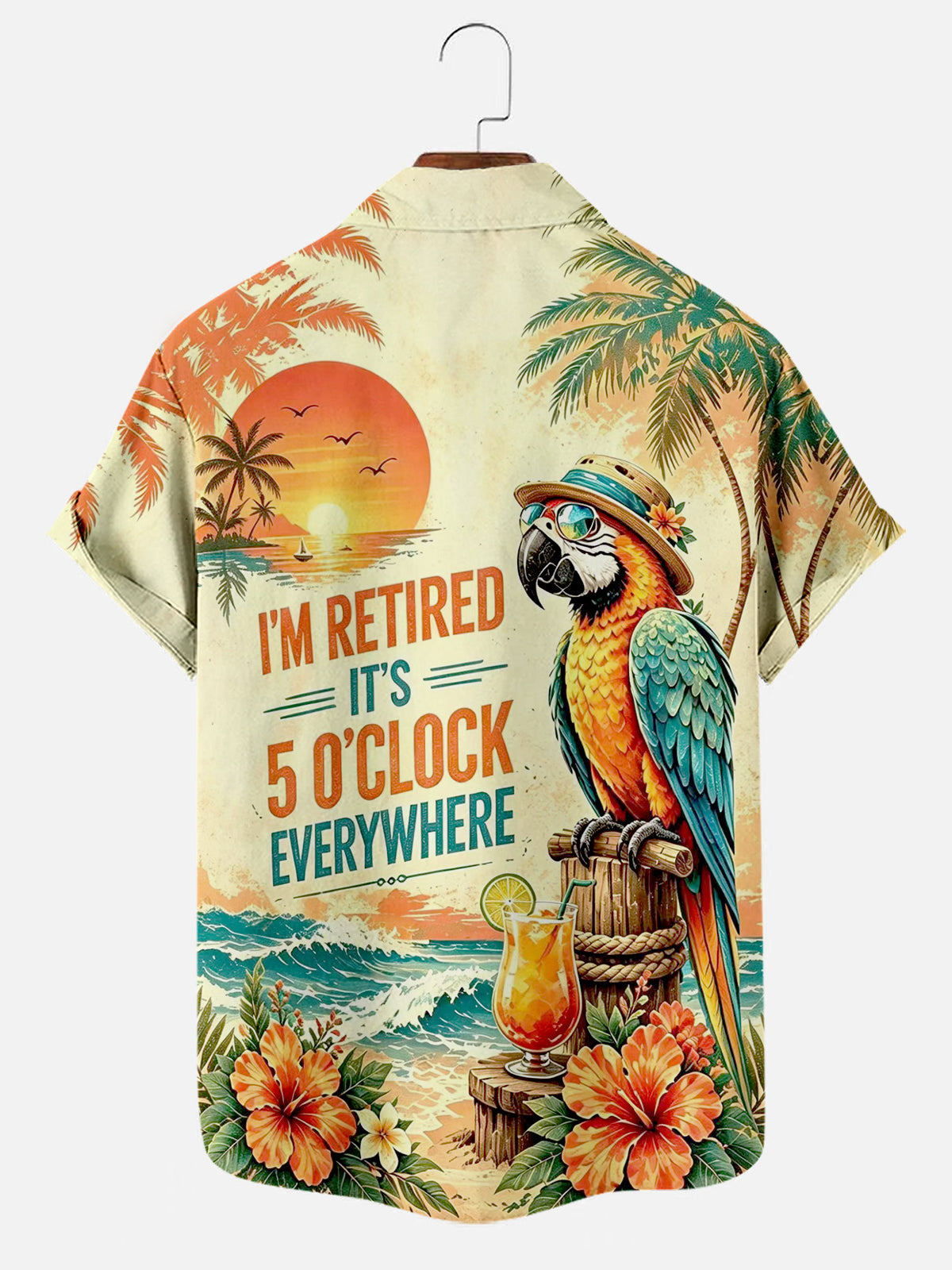 Men's Im Retired Its 5 Oclock Everywhere Parrot Print Casual Shirt