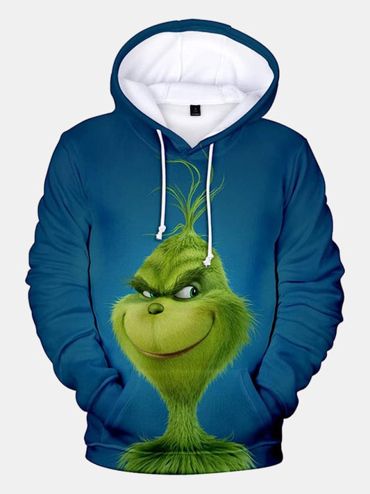 Grinch Christmas Print Long Sleeve Pullover Hoodie